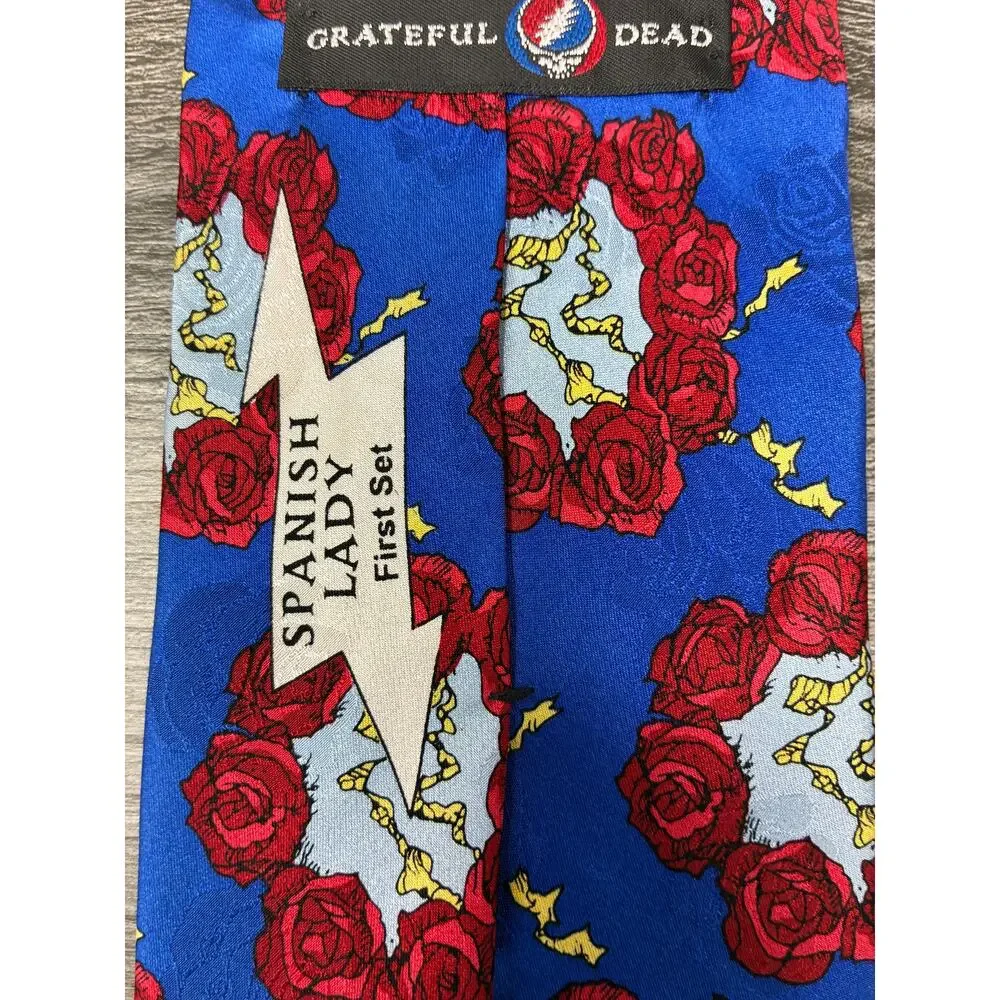 Grateful Dead Spanish Lady First Set Tie Skull Roses Blue Red 4